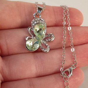 Silver Plated Butterfly Diamond Crystal Butterly Pendant Necklace Party Gift 18"